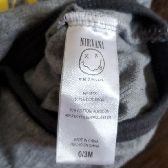 0-3 Months Nirvana Band Baby ONE PIECE T Shirt Tee One Piece Tops Gray White - Picture 10 of 11